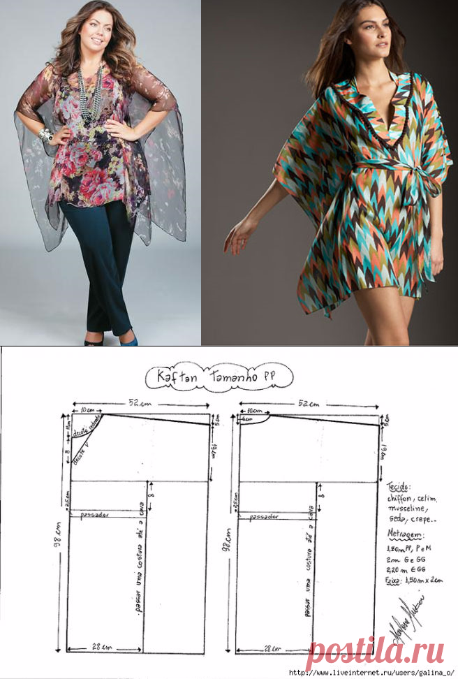Платье кафтан.Схемы моделирования.