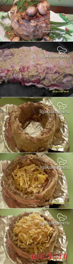 Запеченные свиные ребрышки Грибной пенек, рецепт пошаговый от Лиги Кулинаров. Рецепт запеченных свиных ребрышек Грибной пенек, рецепты Лиги Кулинаров.