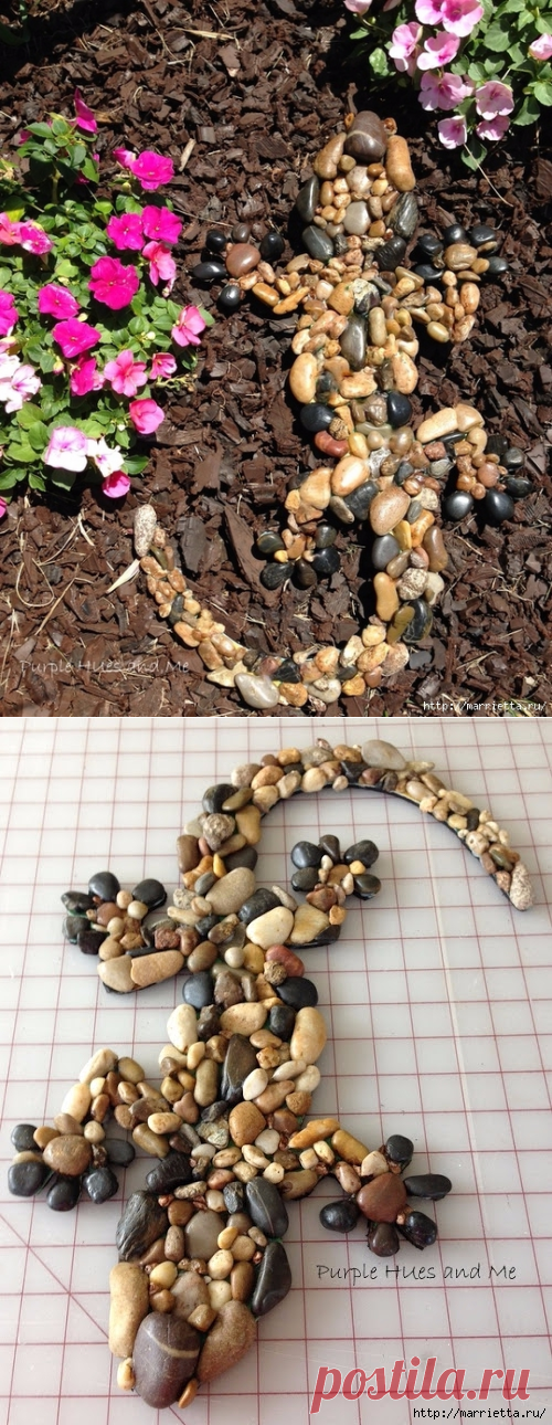Ящерка из гальки - украшение handmade для сада