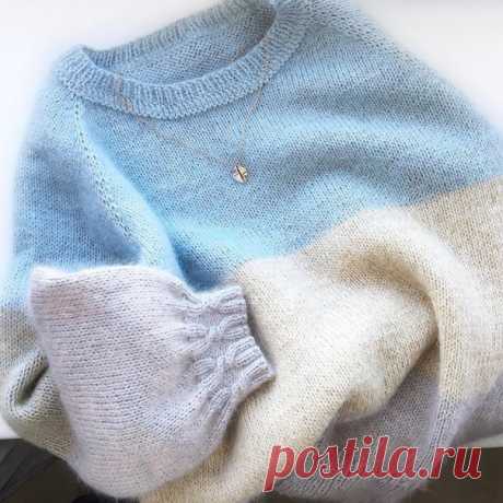 Пуловер
Автор jm_knit_kids

От автора : Напишу в общих чертах как вязала этот пуловер
На размер 44
Пряжа: основная нить, которая не менялась Gazzal Baby Wool цвет 817, 6-7 мотков, добавочная нить любой кид мохер на шелке (у меня был BBB Soft Dream цвет 489, 1,5 мотка, Lana Gatto Silk Mohair цвет 6023, 2 мотка и Yarn Art с люрексом в светло-коричневом цвете, 2 мотка). Все, что нашлось в доме
Спицы N 3,5 (добавочные 3,25, 2,5)
Реглан сверху.
Маленькая хитрость или как тут го...