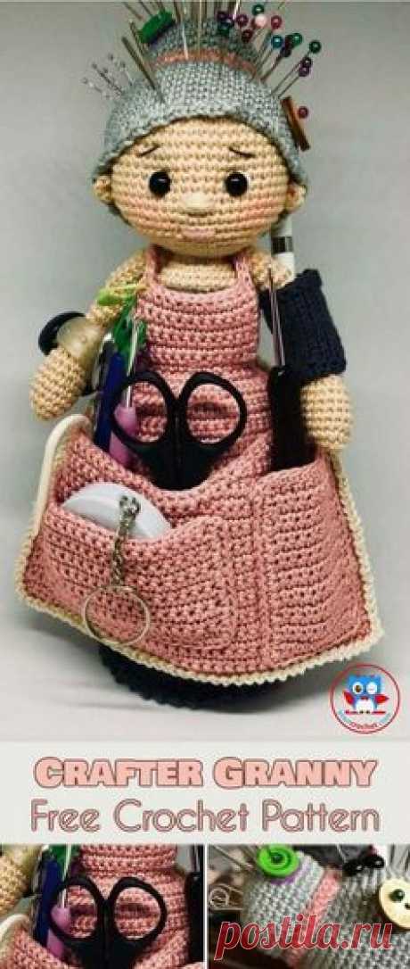 Crafter Granny [Free Crochet Pattern] The Amigurami Granny Doll is everything you need for organizing your craft tools. It is a scissors pocket, pin cushion and hook divider all in one... plus it has a bunch more useful nooks and crannies. #amigurumidoll #freecrochetpatterns #pincushion #yourcrochet #organizer #amigurumipattern #sewing