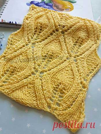 Красивый ажурный узор спицами Листики, схема узора + видео как связать