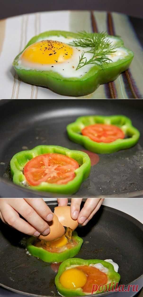 Как приготовить глазунья в кольцах болгарского перца - рецепт, ингридиенты и фотографии