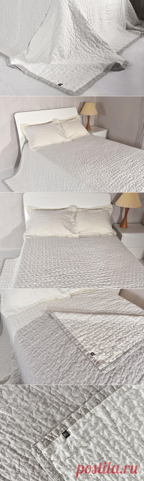 Natural Linen Stonewashed Bedspread Provincial Style White Bed