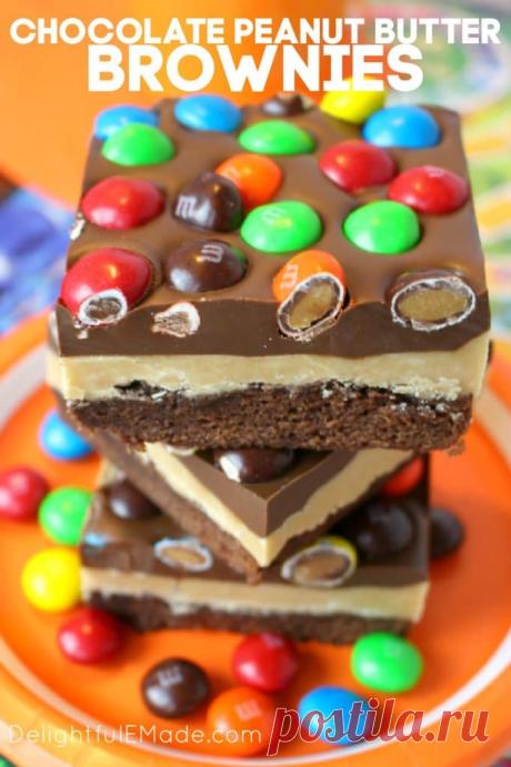 Chocolate Peanut Butter Brownies | Buckeye Brownies with M&M's!