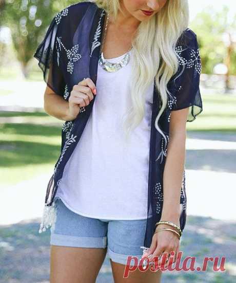 Bella Ella Boutique Navy &amp; White Kimono | zulily