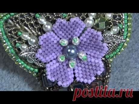 Tutorial: Beaded Cherry Blossom, Brick Stitch Flower How to  Цветок вишневого цвета