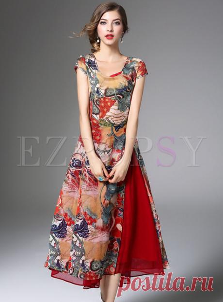 Stylish Floral Print Asymmetric Patch Split Skater Dress With Skirt Shop for high quality Stylish Floral Print Asymmetric Patch Split Skater Dress With Skirt online at cheap prices and discover fashion at Ezpopsy.com