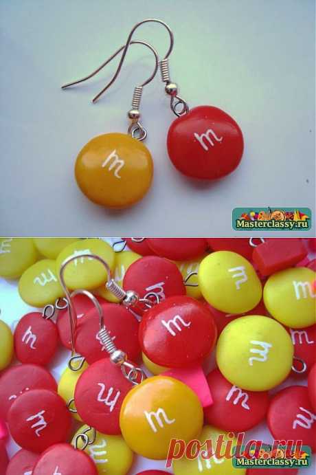 Серьги «Шоколадные конфеты M&amp;Ms». Полимерная глина. Мастер-класс с фото