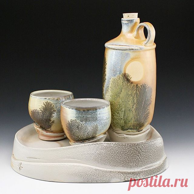 This set entitled “Father and Son Spirit Set” is heading to the @companiongallery for the #lastcall3 show. This set has all my favorite surfaces. The flashing slip and soda firing developed a great surface with blue, yellow, orange and black on the cups and bottle. The tray is porcelain without flashing slip and captured some great orange peel texture and carbon trapping. There is also a nice surprise on the bottom of all the pieces but you will have to see it in person or...