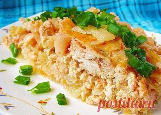 Бюджетная капустная запеканка с куриным фаршем