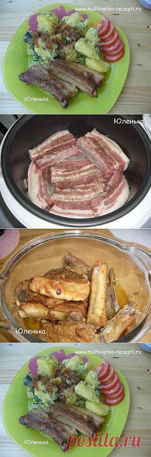 Свиные ребрышки и картофель в мультиварке. |