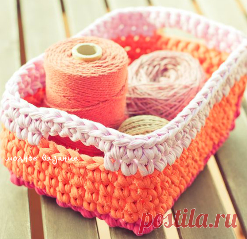 Корзинка из ниток спагетти крючком - Crochet Modnoe Vyazanie