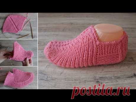 Бесшовные удобные следки спицами | Seamless slippers knitting pattern