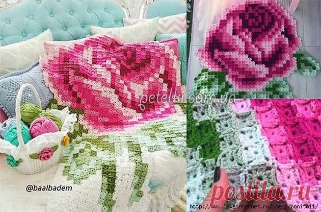 Плед из миниатюрных квадратных мотивов крючком. Схемы...