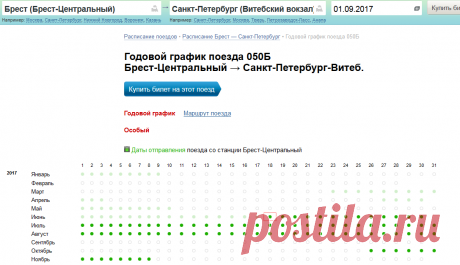 Годовое расписание движения поездов 050Б Брест-Центральный — Витебский вокзал