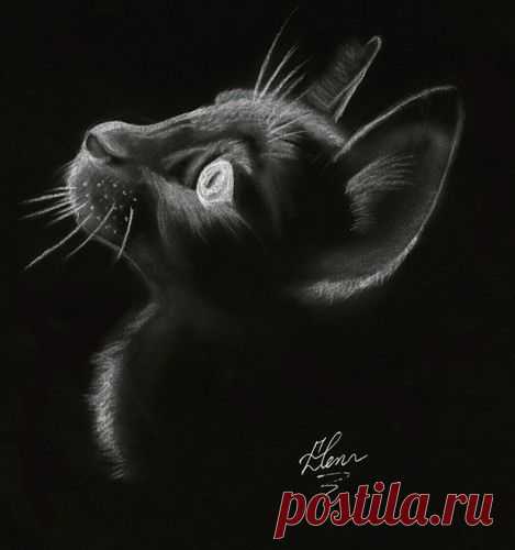 Рисунок белым карандашом по черной бумаге.