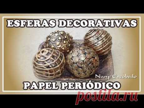 Esferas realizadas con papel periódico, decoradas con relieves en porcelana fría, puede ser usado como centro de mesa, espero te guste mi video me ayudes a c...