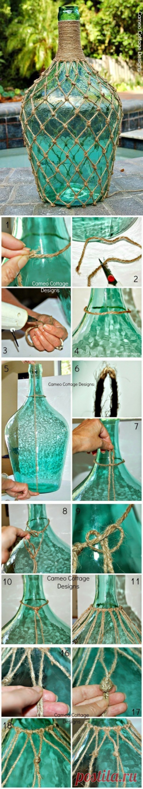 Красивый декор бутылки верёвкой — Сделай сам, идеи для творчества - DIY Ideas