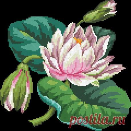 Vintage flower water Lily embroidery. Pattern for cross stitch | Etsy
