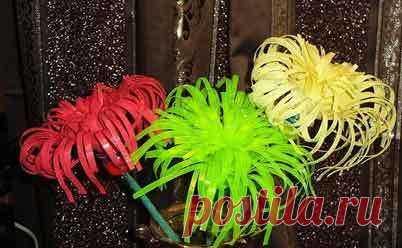 Как сделать поделку Цветы из коктейльных трубочек?