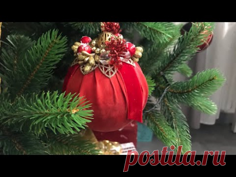 DIY шёлковый шар на ёлку из пенопластовой заготовки