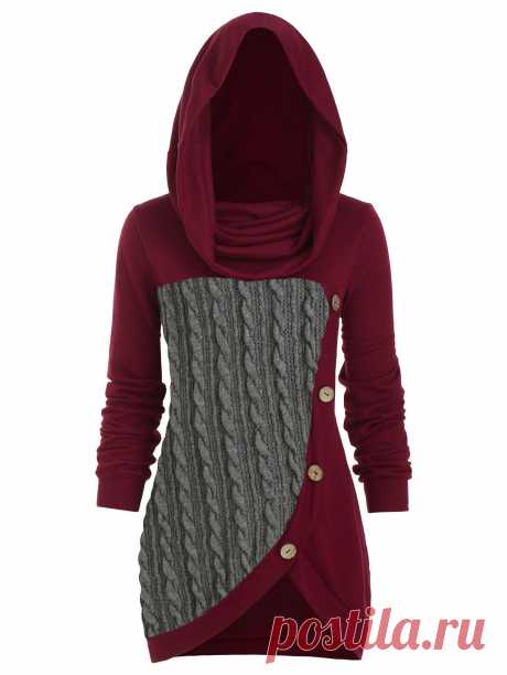 [44% OFF] 2019 Cowl Neck Mock Button Cable Knit Knitwear In GRAY CLOUD | DressLily