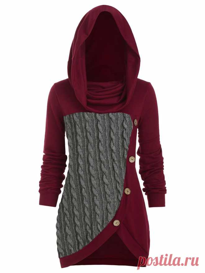 [44% OFF] 2019 Cowl Neck Mock Button Cable Knit Knitwear In GRAY CLOUD | DressLily