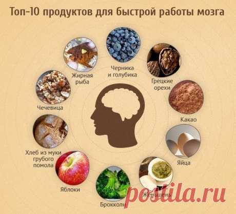 ТОП-10 ПРОДУКТОВ ДЛЯ БЫСТРОЙ РАБОТЫ МОЗГА