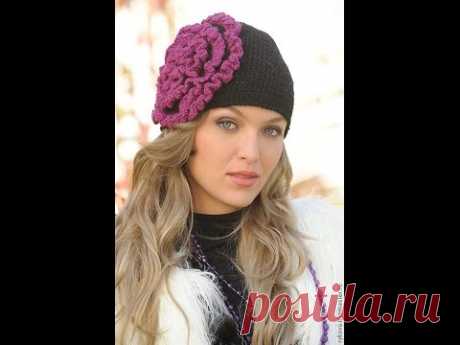 ШАПКА С ЦВЕТКОМ (крючок).  МК.  How to knit a hat with flower⁄ часть 1
