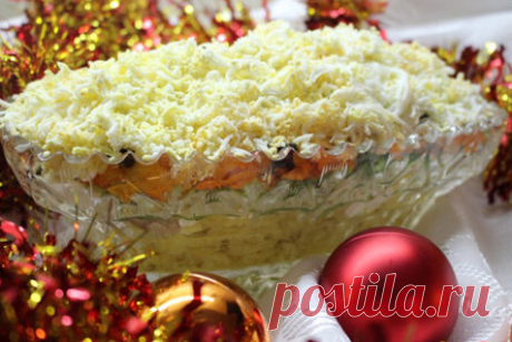 Салат с печенью трески слоями