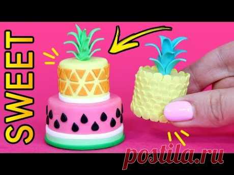 🌟 МИНИ ТОРТИКИ АНАНАС и АРБУЗ ❤️ ИДЕИ ЕДЫ для КУКОЛ! Полимерная глина Мастер класс ❤️ Анна Оськина