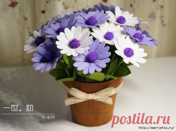 Горшочек с ромашками из фетра