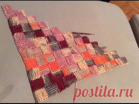 Tunesisch Häkeln - Entrelac rechts links - Tuch TRENI - Woolly Hugs BANDY Veronika Hug
