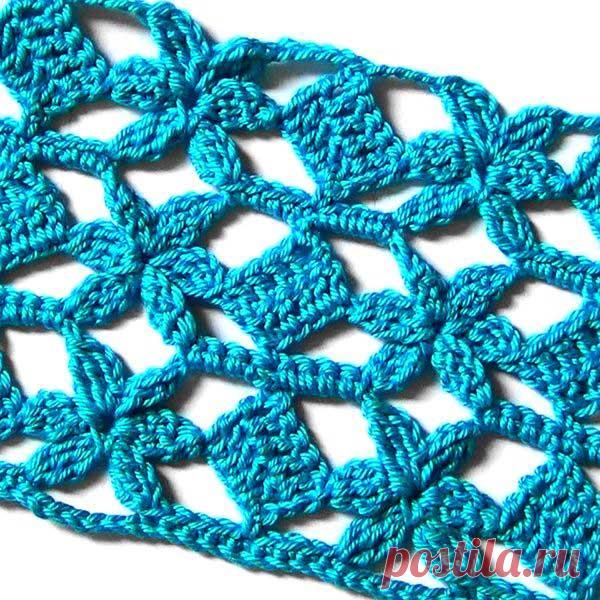 Ажурный узор Цветы и квадраты (вязание крючком, видео)