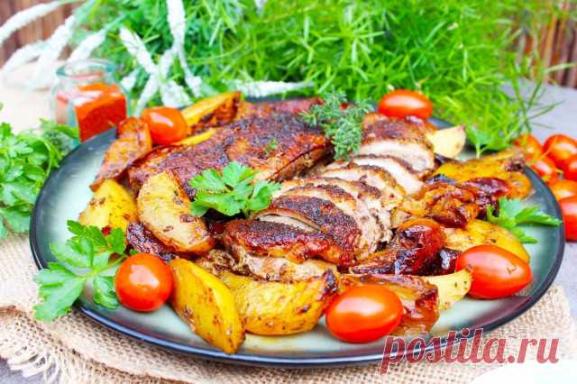 Утиная грудка с яблоками и картофелем в духовке рецепт с фото пошагово - 1000.menu