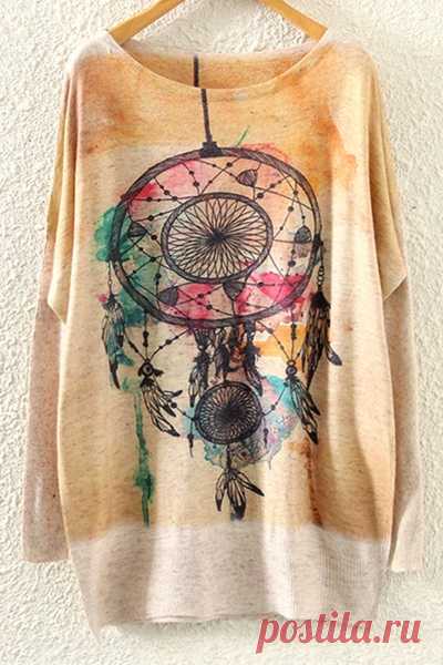 Long Sleeve Abstract Print Jumper BEIGE: Sweaters | ZAFUL