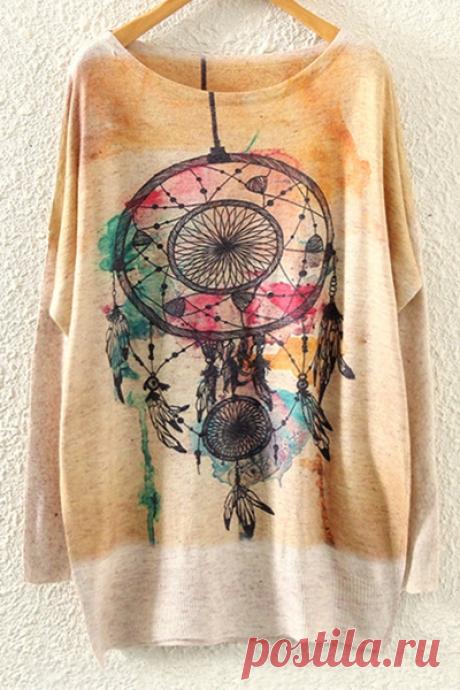 Long Sleeve Abstract Print Jumper BEIGE: Sweaters | ZAFUL