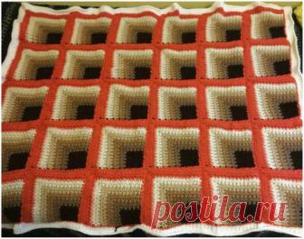 Плед узором в стиле 3D крючком