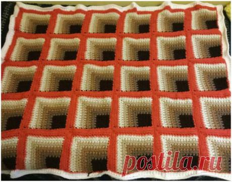 Плед узором в стиле 3D крючком