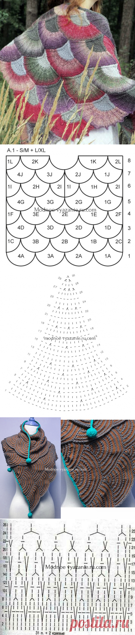 Как вязать модуль ракушку в технике пэчворк спицами - Modnoe Vyazanie ru.com