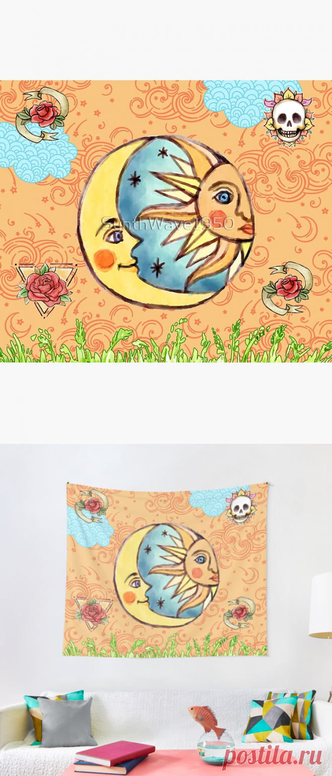 Sun God & Moon #2: Watercolor Tapestry