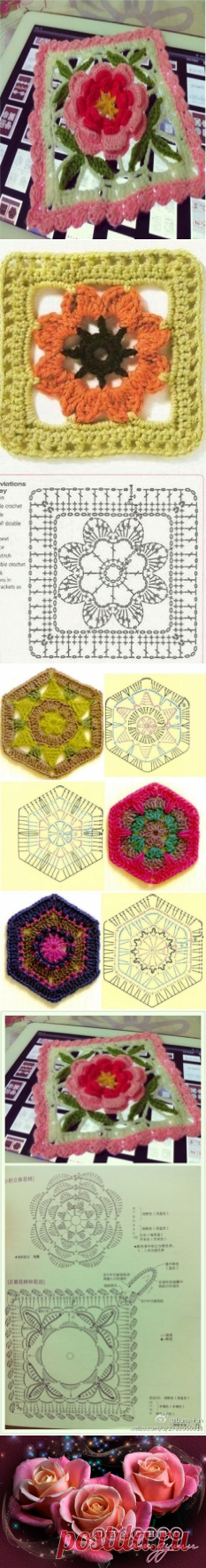 Схемы квадратных мотивов крючком / Вязание крючком / Вязание крючком для начинающих