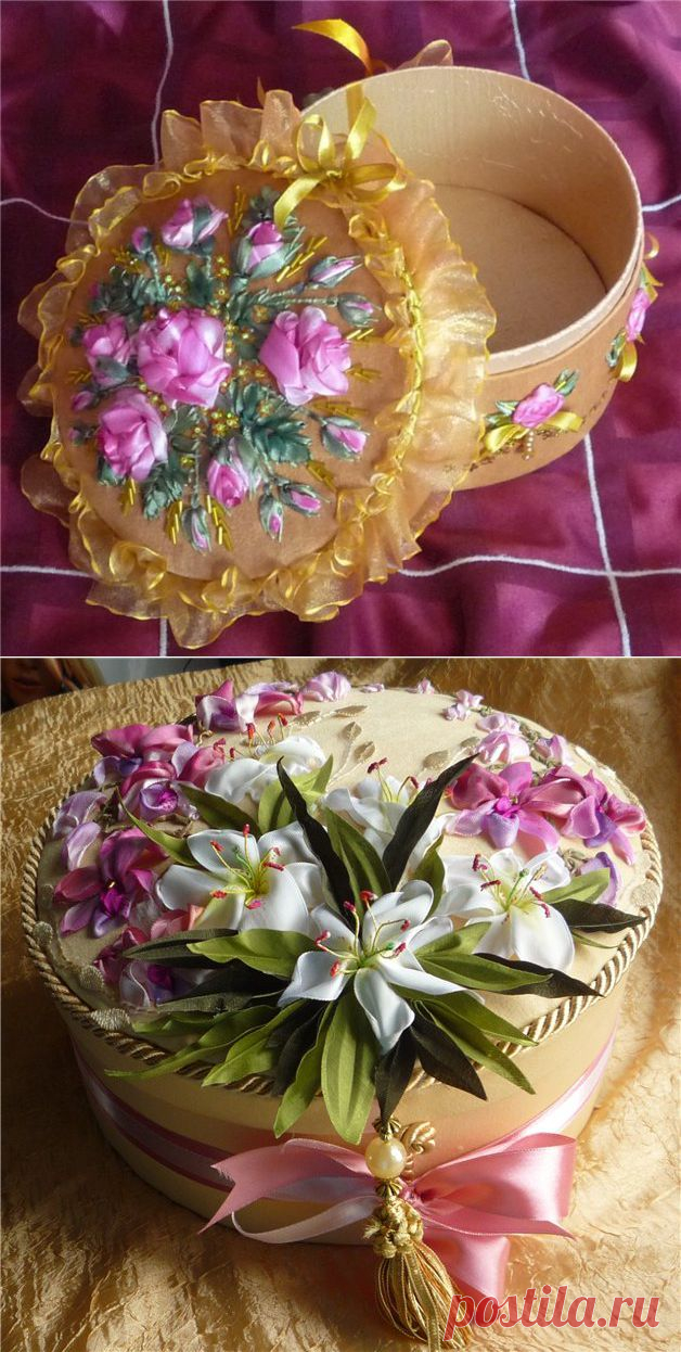 Шкатулки, вышитые лентаи | Вышивка крестом