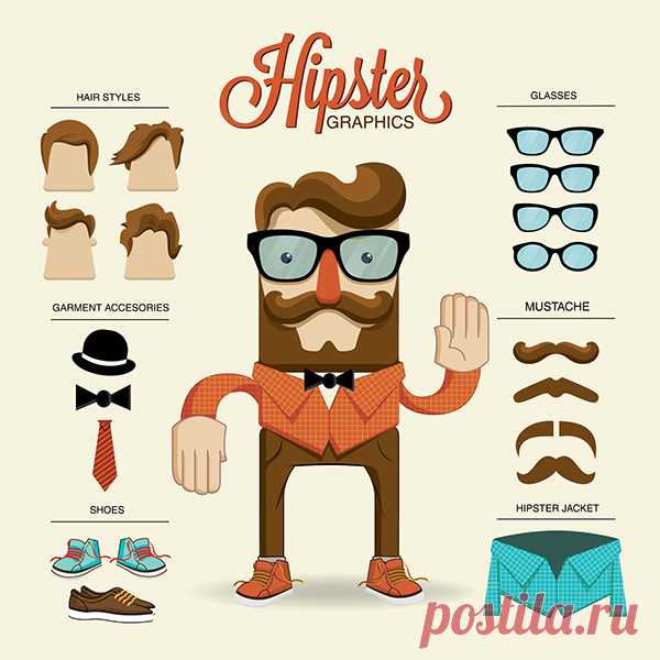 Hipster character illustration with hipster elements on Behance