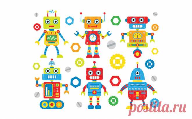 Robot and Friends-Digital Clipart (LES.CL37A) By Lemon Elf Studio | TheHungryJPEG.com
