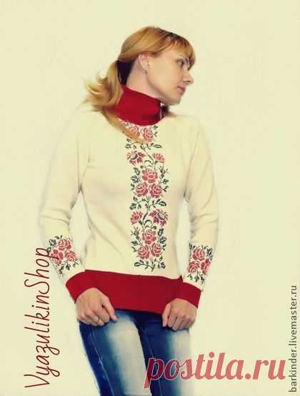 Вязаный свитер с вышивкой " Ностальгия" - орнамент,свитер,свитер женский