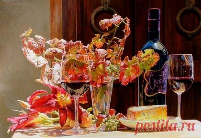 Акварели Eric Christensen цветы и вино