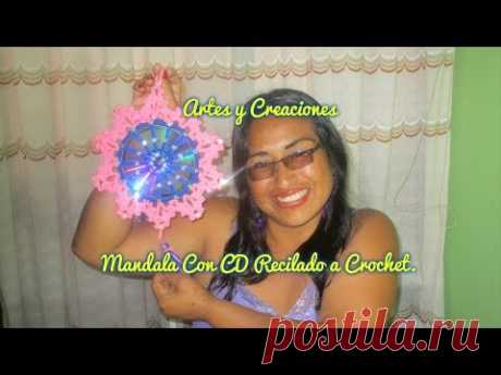 MANDALA CON CD RECICLADO TEJIDO A CROCHET