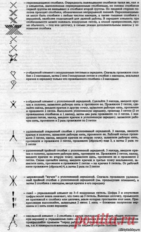 Условные обозначения для вязания крючком - Вязание крючком. Узоры
